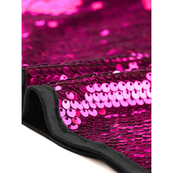 Metallic Sequin Crop Top Sparkle Glitter Sleeveless Party Club Tank Top Rose Red - Picture 5 of 5